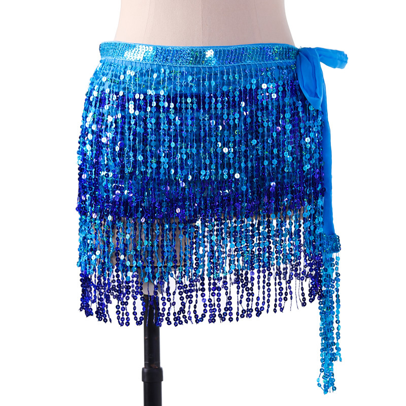 Sequins 2 Layers Colors belly dance hip scarf skirt with paillette tassel for halloween christmas New Year Party Y1017